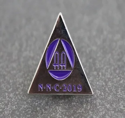 Triangular purple AA NNC 2019 die-struck enamel pin badge