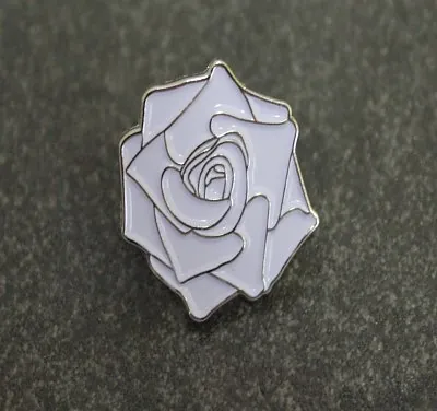 White rose die-struck enamel pin badge in nickel