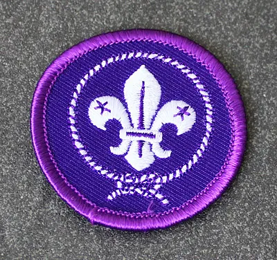 Round purple Scout fleur-de-lis embroidered badge