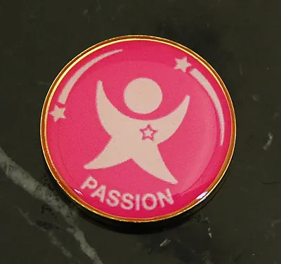 Pink Passion round pin badge with star figure